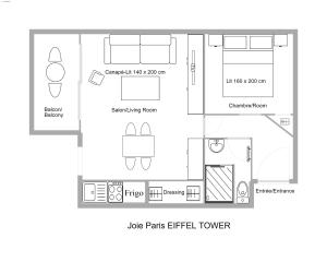 a floor plan of a small apartment at Joie Paris TOUR EIFFEL in Paris