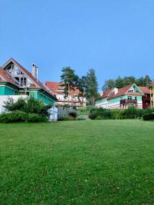 a group of houses in a field of grass at Apartman Riviera 41 in Lipno nad Vltavou