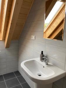 a bathroom with a sink and a mirror at Apartman Riviera 41 in Lipno nad Vltavou +4 photos