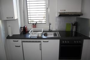 una cucina con un lavello e un piano di lavoro di Felseck Zimmer a Innsbruck