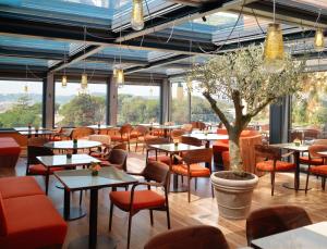a restaurant with tables and chairs and a tree at Hotel Eden - Dorchester Collection in Rome +37 photos