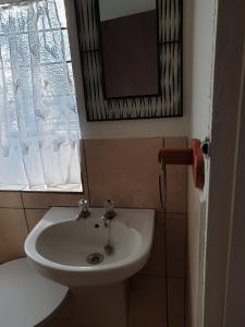 een badkamer met een witte wastafel en een raam bij Dombeya Ridge Guest Suite in Rustenburg +8 foto's