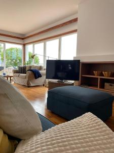 salon z kanapą i telewizorem w obiekcie Villa Dragos w mieście Santa Úrsula