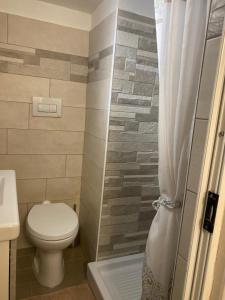 a bathroom with a toilet and a shower at Iris Apartment in Bari