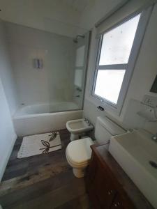 a bathroom with a toilet and a tub and a sink at Paseo Piedra Buena in San Martín de los Andes