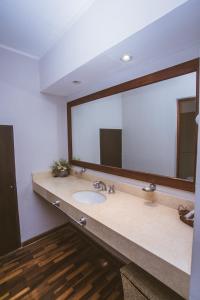 ベジャ・ビスタにあるRío Arriba Suites & Apartments & Restóの洗面台と大きな鏡のあるバスルーム