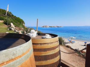 uma vista para a praia a partir de um barril de vinho em Le Residenze La Marmorata em Santa Teresa Gallura