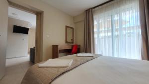 a bedroom with a large bed and a window at Astra Sarti Luxury Suites in Sarti