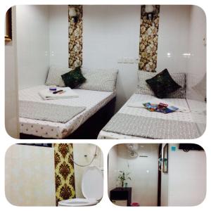 a collage of three pictures of a room with a bed at Marrigold Hostel in Hong Kong
