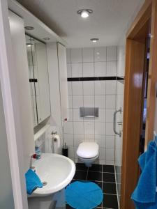 ein Badezimmer mit einem weißen Waschbecken und einem WC in der Unterkunft FeWo Iris in Alsfeld