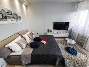 sala de estar con sofá y TV en Apartment Apex penthouse self check-in, en Karlovac