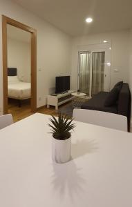 a bedroom with two beds and a living room at APARTAMENTO FRANJA 50 Gastromaar in A Coruña +15 photos