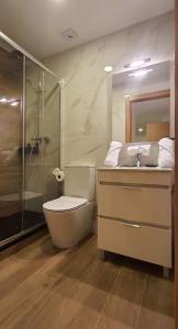 La salle de bains est pourvue d'une douche, de toilettes et d'un lavabo. dans l'établissement APARTAMENTO FRANJA 50 Gastromaar, à La Corogne
