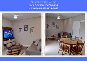 2 Bilder von einem Wohn- und Esszimmer in der Unterkunft Apartamento Garden em Palmas do Arvoredo SC in Governador Celso Ramos