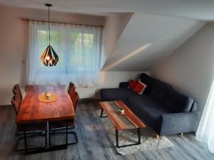 Apartmán U Mamuta في دولني مورافا: غرفة معيشة مع طاولة وأريكة