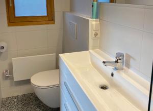 een badkamer met een wastafel en een toilet bij Klein Langeveld in Noordwijkerhout