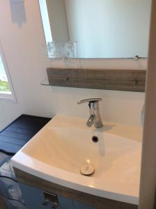 a bathroom with a sink and a mirror at Le balaou in Lit-et-Mixe