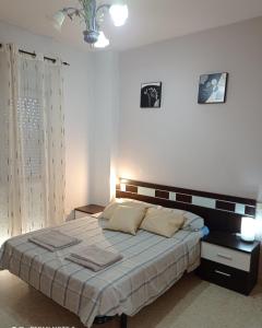 1 dormitorio con 1 cama y 2 mesitas de noche en Disfruta Granada,incluso con tu mascota Parking, en Granada