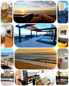a collage of pictures of different buildings and the beach at Apartamento CONFORT CLUB FRENTE MAR completo. in Barra Velha