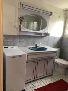a bathroom with a sink and a toilet and a mirror at Room in house near Lycee International St Germain en Laye in Saint-Germain-en-Laye