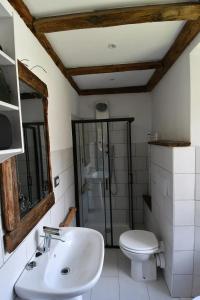 bagno con lavandino e servizi igienici di Il Rustico a Ronco Canavese