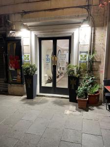 une porte d'entrée avec des plantes en pot devant elle dans l'établissement Seven, à Rome