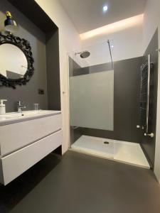 a bathroom with a shower and a sink and a mirror at APPARTALOFT CENTRALE VR48 in Turin