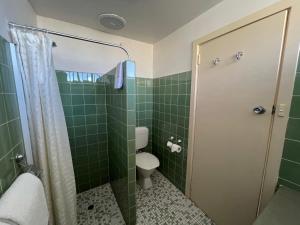
a bathroom with a toilet, sink, and shower stall at Haven Marina Motel in Adelaide
