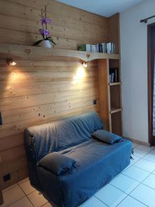 シクストにあるLe Bivouacの木製の壁のドミトリールームのベッド1台分です。