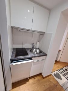 a small kitchen with a sink and a stove at Apartment Huter in Jerzens