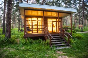 a tiny house in the woods with a staircase at Cheposh Park Altai in Cheposh