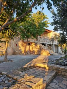 a stone house with trees and a stone walkway at Amathianis in Triopetra