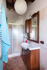 a bathroom with a sink and a shower at La Casa di Smilla - (Bevagna) in Foligno