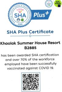 Certifikát, hodnocení, plakát nebo jiný dokument vystavený v ubytování Khaolak Summer House Resort