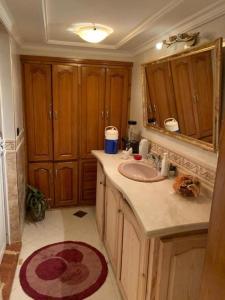 Comfortable home in middle Atlas في أزرو: حمام مع حوض ومرآة