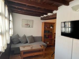 een woonkamer met een bank en een tv bij Apartamento Plaza De La Corredera in Córdoba