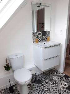 a bathroom with a white toilet and a sink at charmante maison de ville toute équipée in Châteauroux
