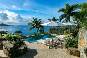 Cruz BayにあるLovango Resort and Beach Clubのプール(椅子、パラソル付)