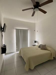 a bedroom with a bed and a ceiling fan at DEPARTAMENTOS GARI in Córdoba