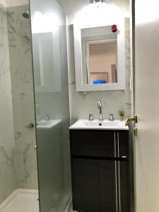 un baño con lavabo y ducha en 1353 Amplió y luminoso, en Mar del Plata