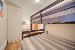 博兹曼Charming and cozy downtown Bozeman 3 bedroom condo Walk to dinner and drinks的一间卧室配有两张双层床和一个衣柜