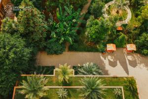 an overhead view of a garden with chairs and trees at Dreamland Oasis Hotel in Chakvi