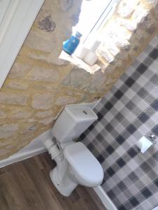a bathroom with a white toilet in a room at Crosskeys Inn Guest Rooms in Wye Valley in Hereford