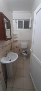 a small bathroom with a toilet and a sink at Atalay Pansiyon in Harbiye