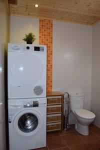 y baño con lavadora y aseo. en Habitación independiente II en Casa Rural Javier, en Valmuel