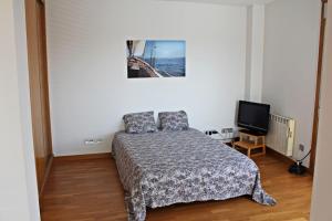 een slaapkamer met een bed en een flatscreen-tv bij Precioso apartamento, espectaculares vistas. in Cangas de Morrazo