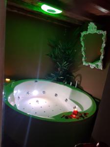 a green bathroom with a bath tub with a plant at Nerva Accomodation Cavour in Rome