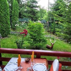 a table with chairs and a view of a garden at Pensiunea Agroturistică Piscul Soarelui in Capu Piscului +55 photos