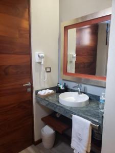 a bathroom with a sink and a mirror at Hotel Arista 1026 in San Luis Potosí