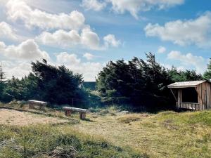 a couple of benches in a field with trees at 22 person holiday home in Harbo re in Harboør